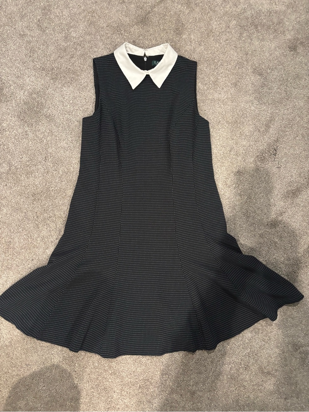 Ralph Lauren Black (white dotted) Mini Dress with White Peter Pan Collar